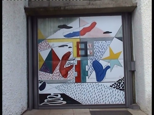 The colourful enamelled door at Ronchamp